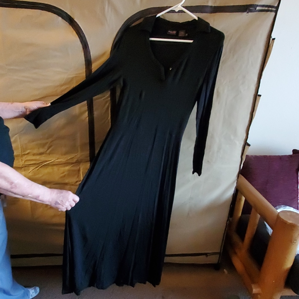 ShapeFX black long sleeve heavy evening dress
